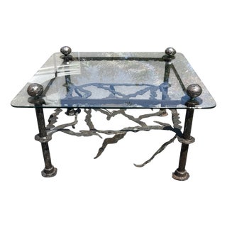 Sculptural Metal and Glass Coffee Table by René Broissand Welded, France, 1998 For Sale