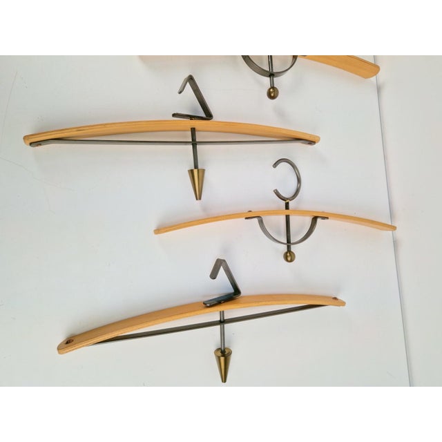 Postmodern Coat Hangers in Brass and Bentwood, 1980, Set of 7 For Sale - Image 9 of 11