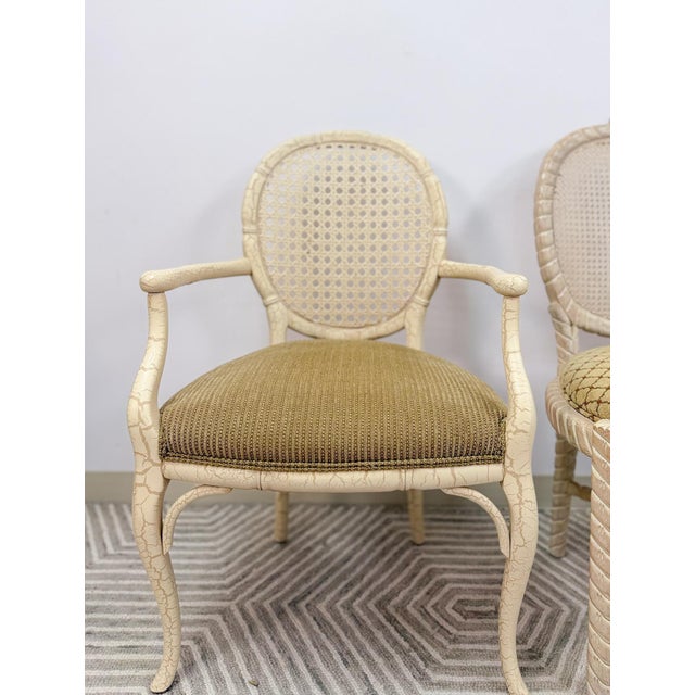 Set of 6 Vintage Cane Dining Chairs Coastal Chic W/ Captains Chairs Hollywood For Sale - Image 9 of 16