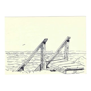 1970s Robert Angeloch Beach Boardwalk Steps Drawing For Sale