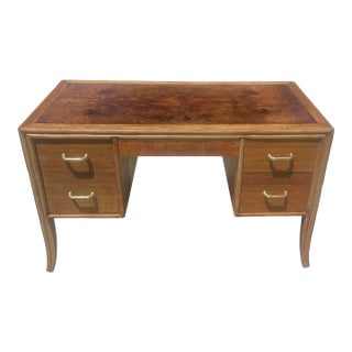 Authentic McGuire Vintage Writing Desk With Burlwood Top For Sale