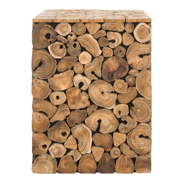 Woodcut Stool in Medium Oak & Black For Sale