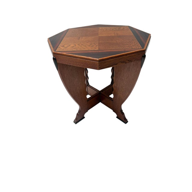 Stunning and elegant Art Deco Amsterdamse School coffee table. Striking Dutch design from the 1920s. Solid oak sculptured...