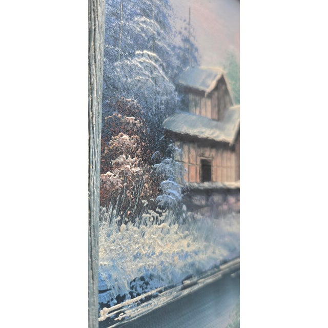 W Zeller Original Oil Painting Winter Snow Scene Forest Cabin Framed Art For Sale - Image 9 of 11