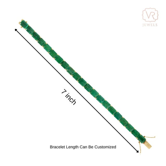 32.03Carat Octagon Zambian Emerald Byzantine Tennis Bracelet in 18k Yellow Gold For Sale - Image 9 of 15