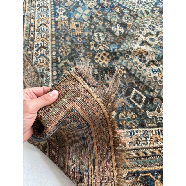 Vintage Shiraz Village Life with Coastal Color Palette Rug - 5 x 6.9 For Sale - Image 4 of 11