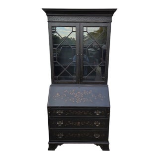 1990s Ethan Allen Newport Liliana Secretary Writing Desk Hutch Display Chinoiserie For Sale