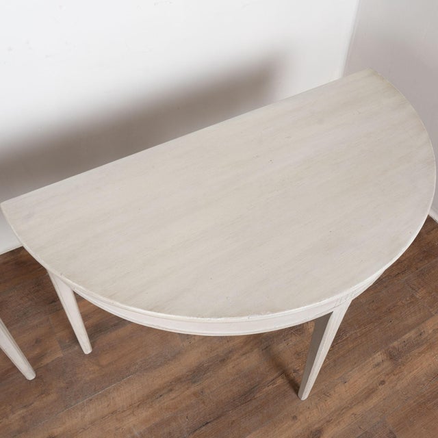 Late 19th Century Swedish White Large Demi Lune Side Tables Consoles For Sale - Image 4 of 12