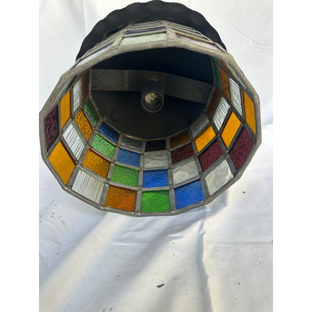 1930s Stained Glass Hanging Lantern Pendant For Sale - Image 4 of 4