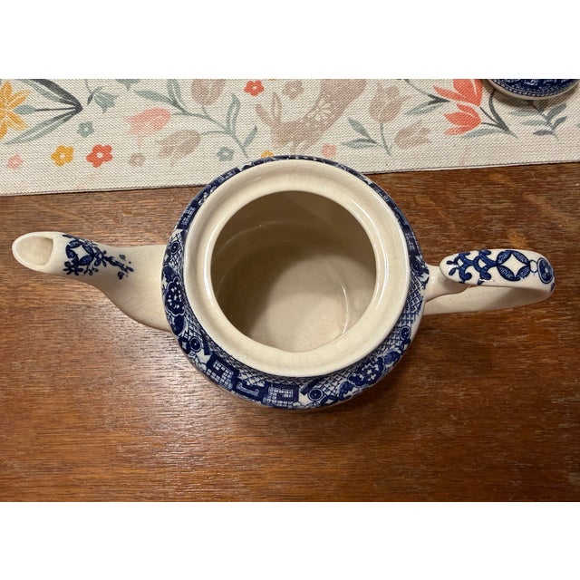 Vintage Japanese Blue Willow Blue & White Transferware Teapot With Lid For Sale - Image 9 of 11
