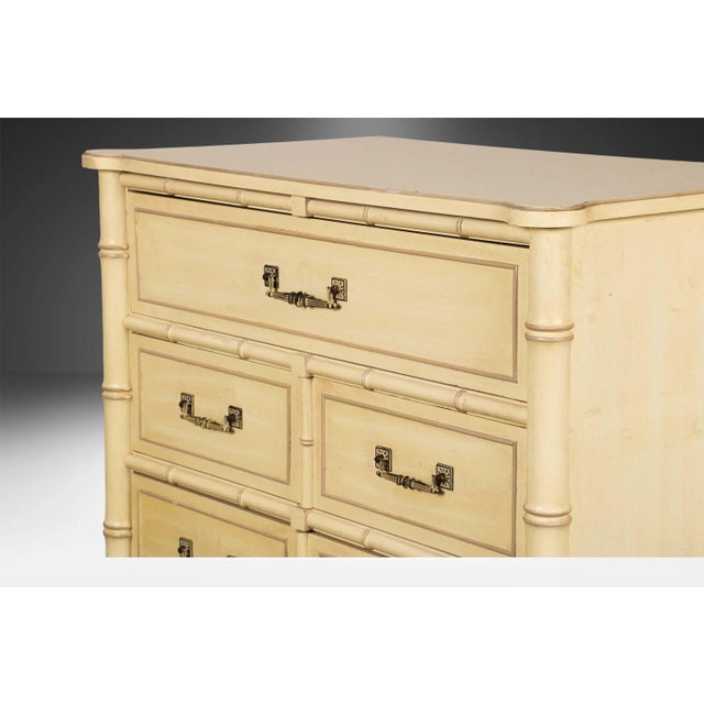 Off-white Vintage Henry Link Bamboo Highboy Tall Dresser For Sale - Image 8 of 11