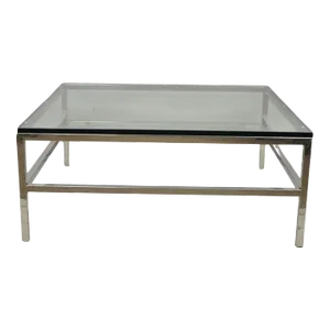 Late 20th Century Mid Century Modern Milo Baughman Style Chrome & Glass Square Coffee Table