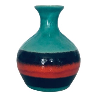 Bitossi Ceramic Vase Stripes Turquoise Orange & Black 1960s Italy Pottery For Sale