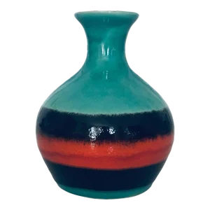 Bitossi Ceramic Vase Stripes Turquoise Orange & Black 1960s Italy Pottery