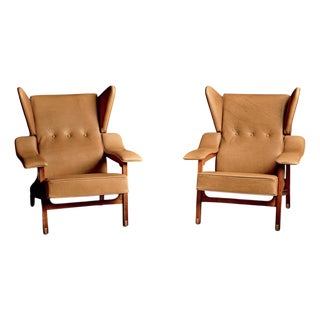 Vintage Italian Lounge Chairs in Cognac Leather by Camo, 1950s, Set of 2 For Sale