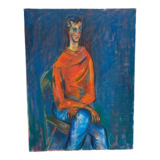 "Man in Red and Blue" Mid 20th Century Portrait Dated 1959 For Sale