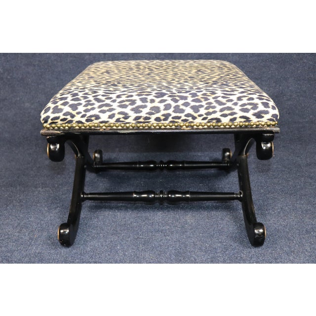 Metal 1970's Directoire Style Ebonized X Bench With Cheetah Print For Sale - Image 7 of 7