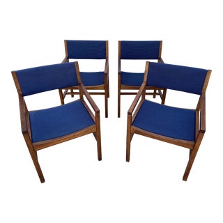 Mid 20th Century Vintage Mid Century Walnut Arm Chairs by McF, Modern Contract Furniture Inc, Set of 4 For Sale
