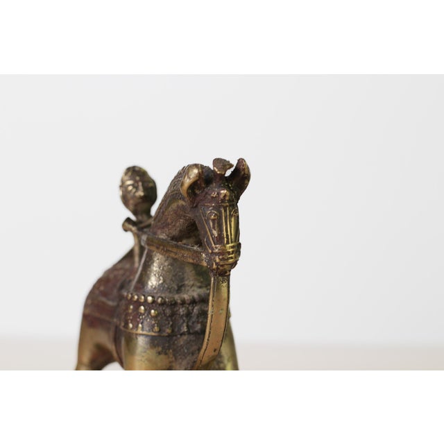 Antique Indian Brass Temple Horse on Wheels With Rider For Sale - Image 14 of 15