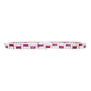 12 Carat Channel Set Art Deco Style Ruby & Diamond Bracelet in 18k White Gold
