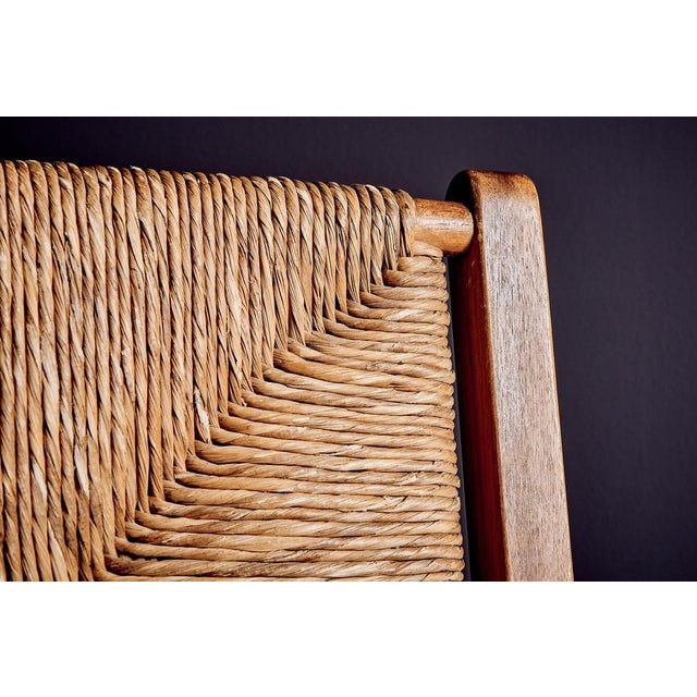 Rustic Oak Lounge Chairs with Hand-Woven Rush Seats, France, 1940s, Set of 2 For Sale - Image 4 of 15