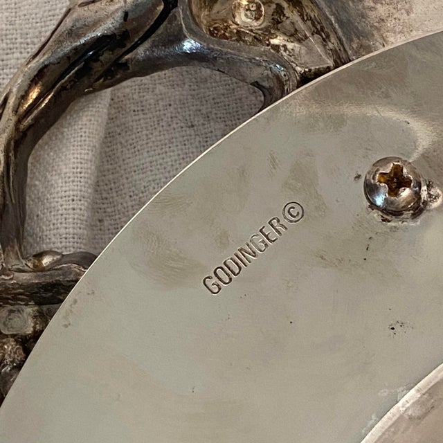 Godinger Silverplate Serving Dish With Glass Inset and Silverplate Lid With Cast Grapes and Leaves For Sale - Image 12 of 12