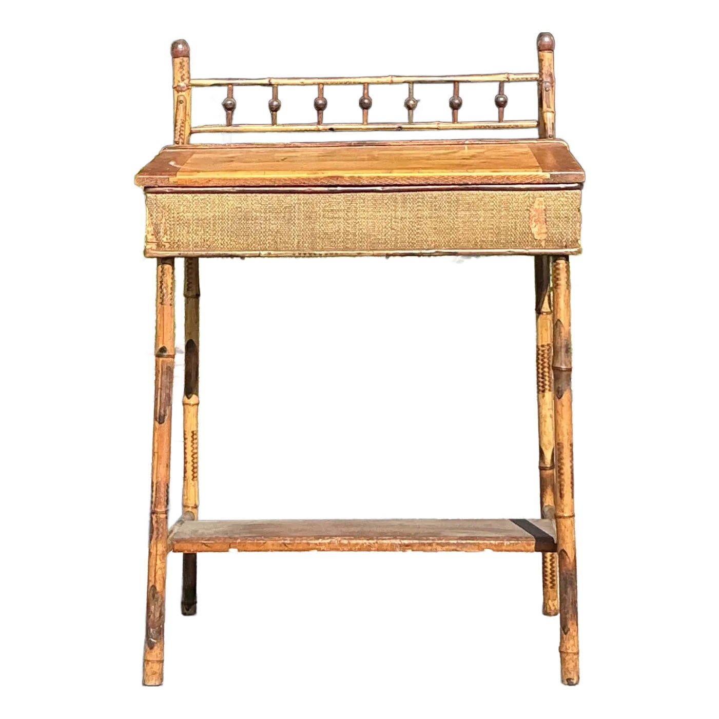 Vintage Boho Rattan Lift Top Desk | Chairish