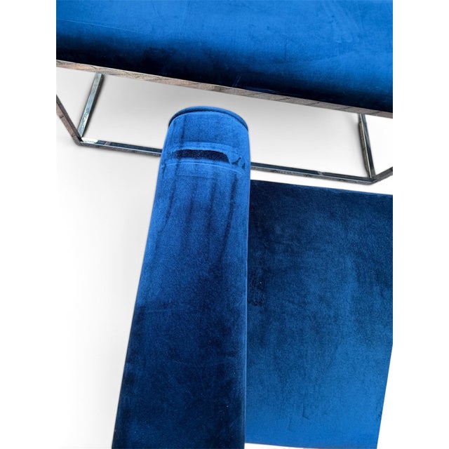 Pair of Hollywood Regency Cobalt Blue Velvet & Chrome Benches For Sale - Image 11 of 11