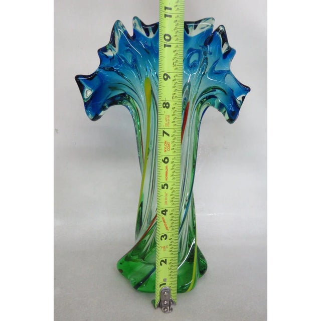 Mid 20th Century Mid Century Modern Hand Blown Glass Twisted Fan Rim Tall Vase For Sale - Image 5 of 13