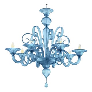 Venetian Blue Satin Murano Glass Chandelier by Simoeng For Sale