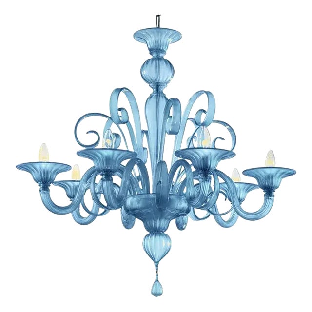 Venetian Blue Satin Murano Glass Chandelier by Simoeng For Sale