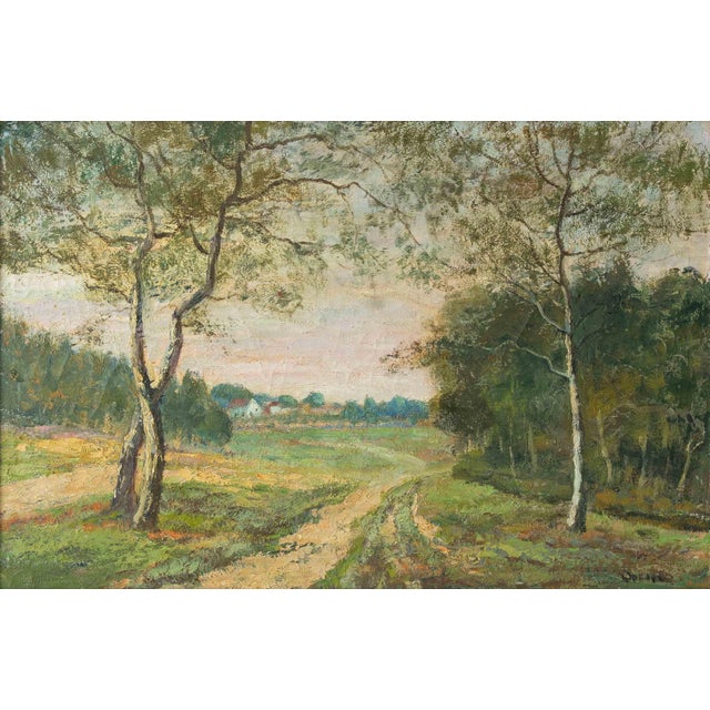 A signed Dutch Impressionist landscape by Jacobus Johannes Doeser (1884–1970), in which a pale sandy track curves from the...