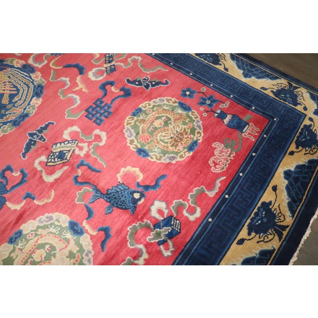 Red Pink Vintage Chinese Rug - 8'2" x 11'8" For Sale - Image 8 of 13