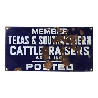 Vintage Porcelain Texas Southwestern Cattle Raisers Farm Ranch Sign For Sale