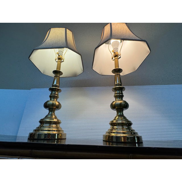 Stiffel Late 20th Century Stiffel Cast Brass Table Lamps, Pair For Sale - Image 4 of 12