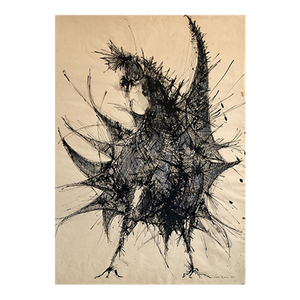 Judith Brown, Large Ink Drawing Abstract Expressionist Rooster Woman Artist, 1957