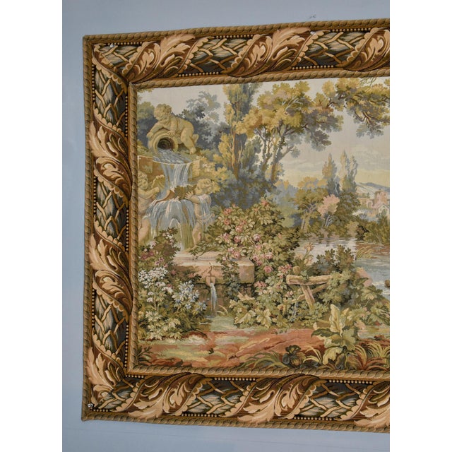 Textile Vintage French Style Tapestry Wall Hanging Pastoral Landscape River Italy For Sale - Image 7 of 18