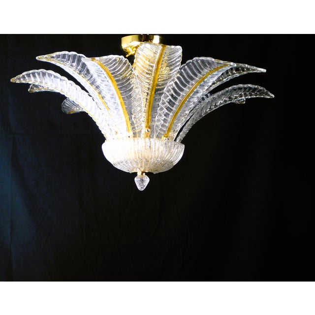 Vintage Palmette Pendant Light in Crystal Glass with Gold Thread, 1985 For Sale - Image 6 of 14