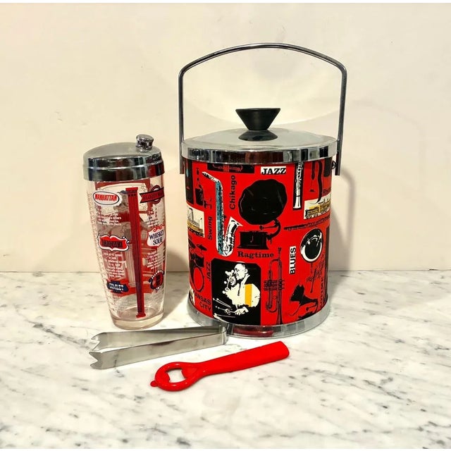 Mid Century Modern Vintage Red Bar Set For Sale - Image 4 of 5