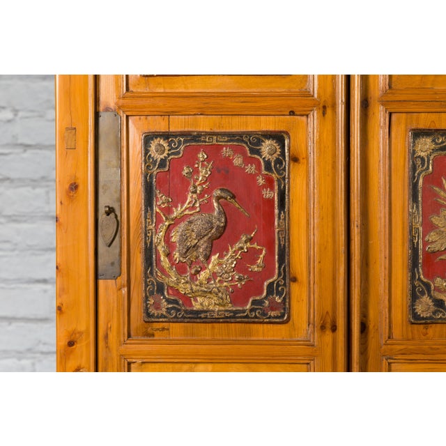 Wood 19th Century Large Chinese Qing Dynasty 19th Century Cabinet with Hand-Carved and Gilt Panels For Sale - Image 7 of 12