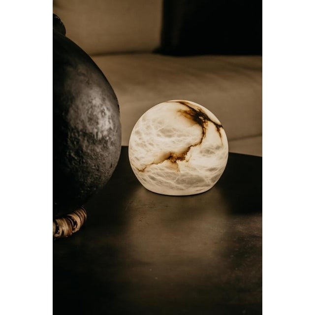 Black Large Wireless Moon Table Lamp by United Alabaster For Sale - Image 8 of 18