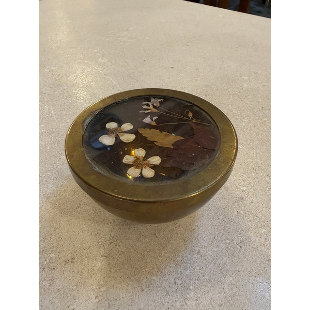 Modern Decorative Brass Bowl With Floral Lid For Sale - Image 3 of 7