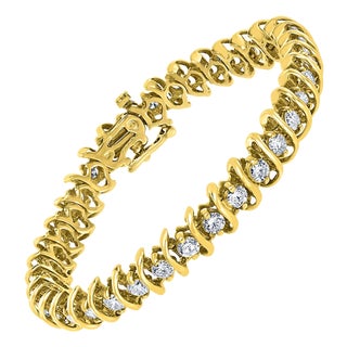 38 Round Diamond S Design Tennis Bracelet in 14 Karat Yellow Gold 5.7 Carat, 7" For Sale