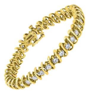 38 Round Diamond S Design Tennis Bracelet in 14 Karat Yellow Gold 5.7 Carat, 7"