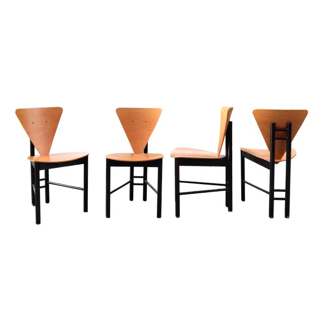 Italian Triangle Dining Chairs, 1980s, Set of 4 For Sale