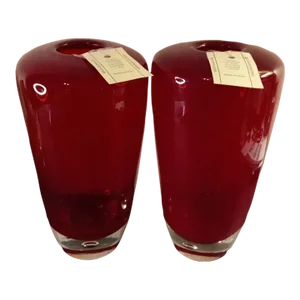 Pair of Krosno Blown Red Glass Vases Made in Poland