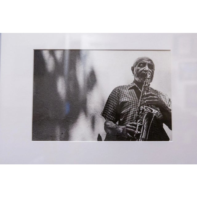 American The Sax Man Framed Black and White Photograph For Sale - Image 3 of 5