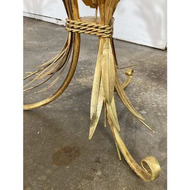 Vintage Gilt Sheaf of Wheat Side Tables With Round Glass Tops, a Pair For Sale In Kansas City - Image 6 of 9
