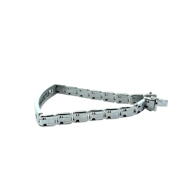 Silver 14k White Gold Diamond Slide-Bezel Link Italian Men's Bracelet For Sale - Image 8 of 9