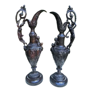 Vintage Maitland-Smith Neoclassical Figural Bronze Ewers Pitchers - a Pair